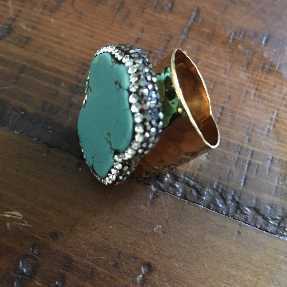 π Gold & Turquoise geode ring π - Picture 2 of 4